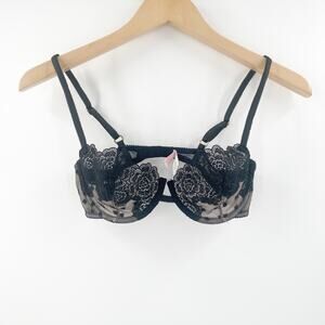 VICTORIA'S SECRET Bra Size 34B Very Sexy Y2K 2000s Balconet Lace Mesh Lingerie